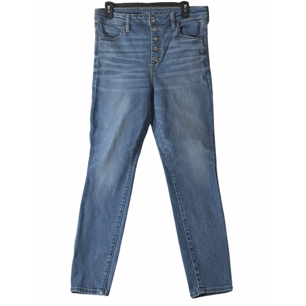 American Eagle Womens 14 Next Level Stretch Jeans High Rise Button Fly Blue